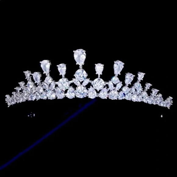 AAA CZ big teardrops bridal Tiara / Crown display picture 1